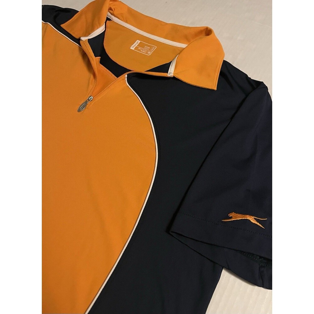 Slazenger 1/4 Zip Short Sleeve Wicking Stretch Tennis Shirt MED Orange Blue